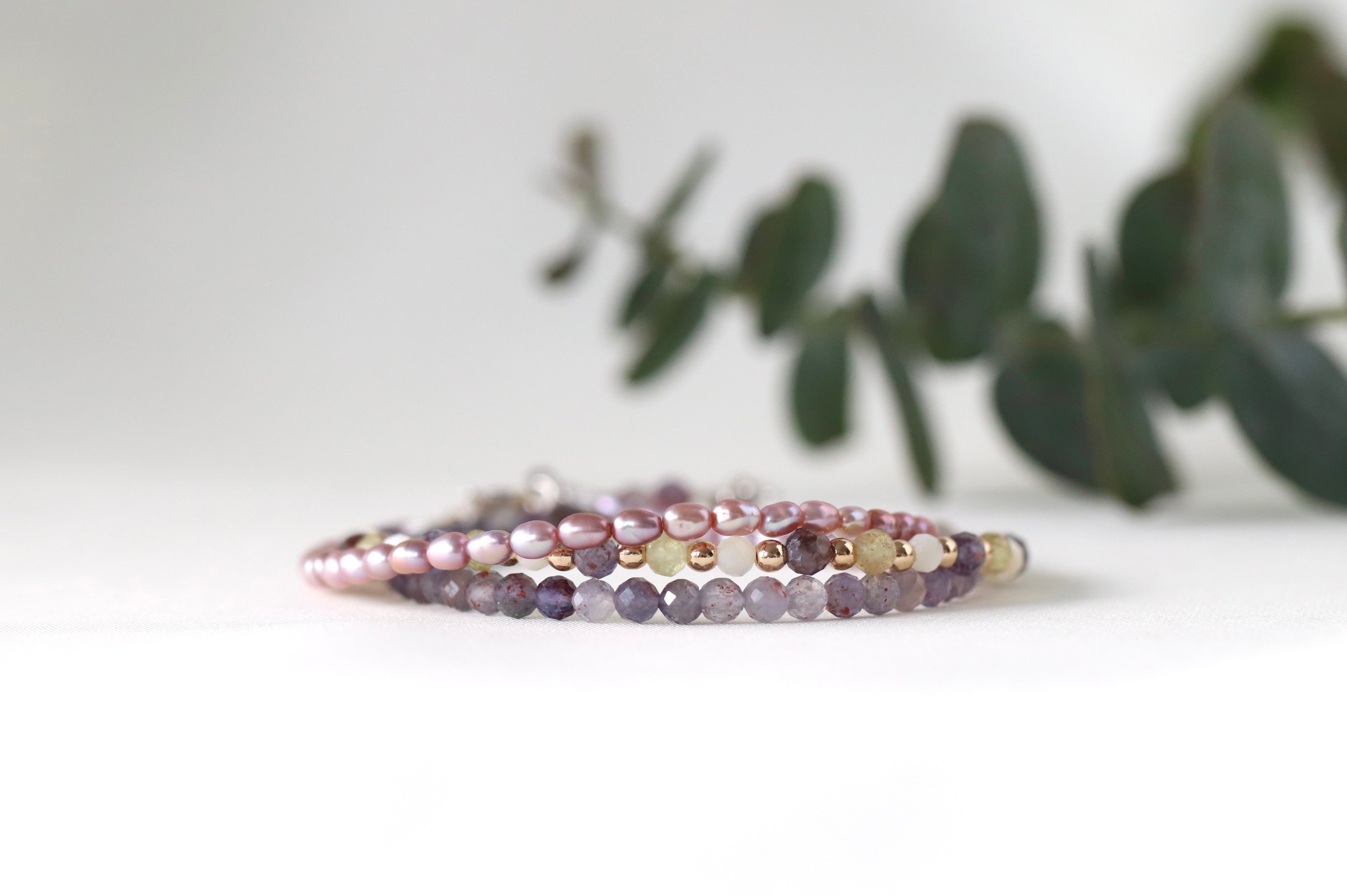 Handmade Iolite bracelet with natural Sunstone inclusions, elegant minimalist jewelry by Oberia