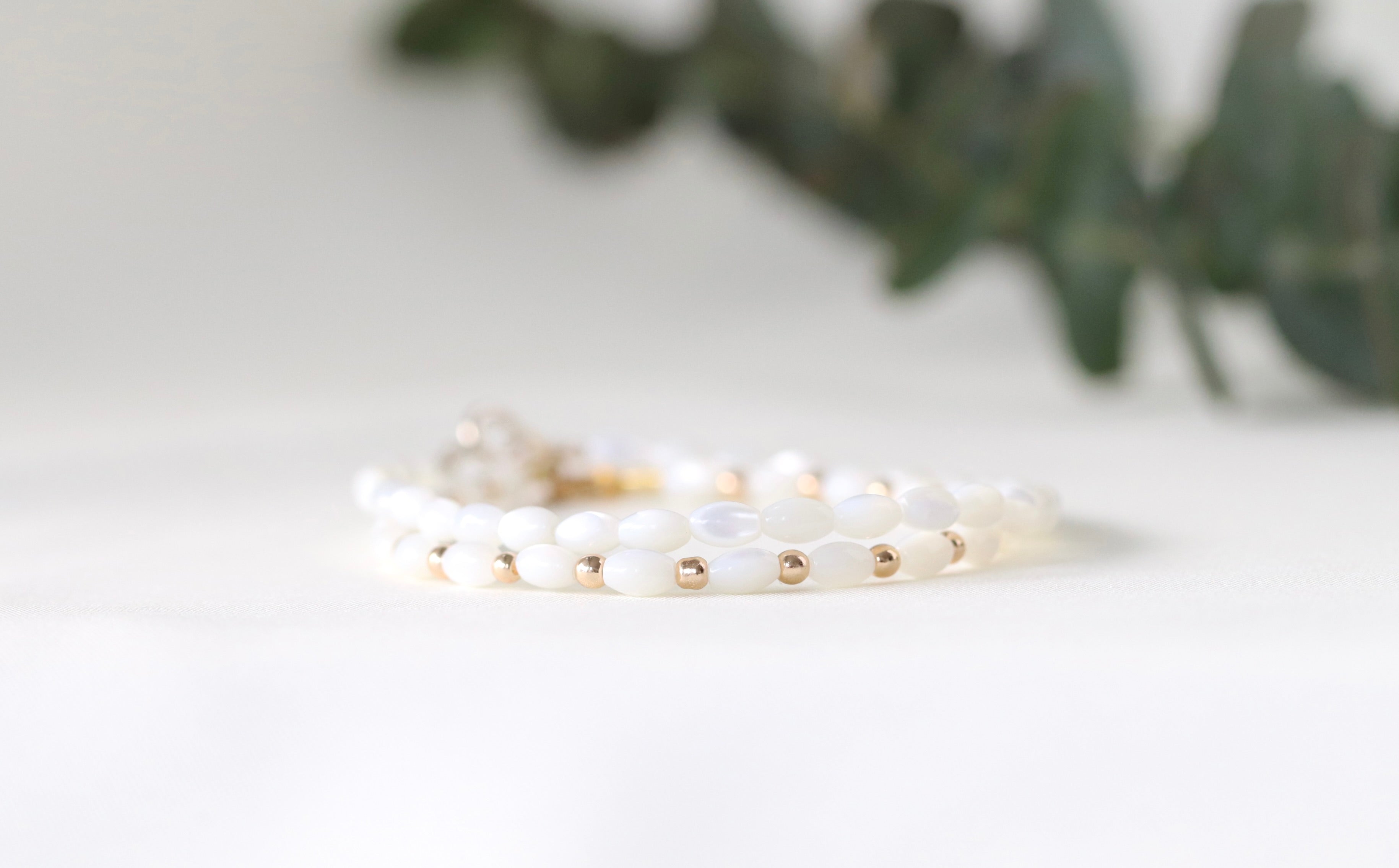 Handmade Mother of Pearl bracelet, dainty minimalist jewelry by Oberia Jewelry
