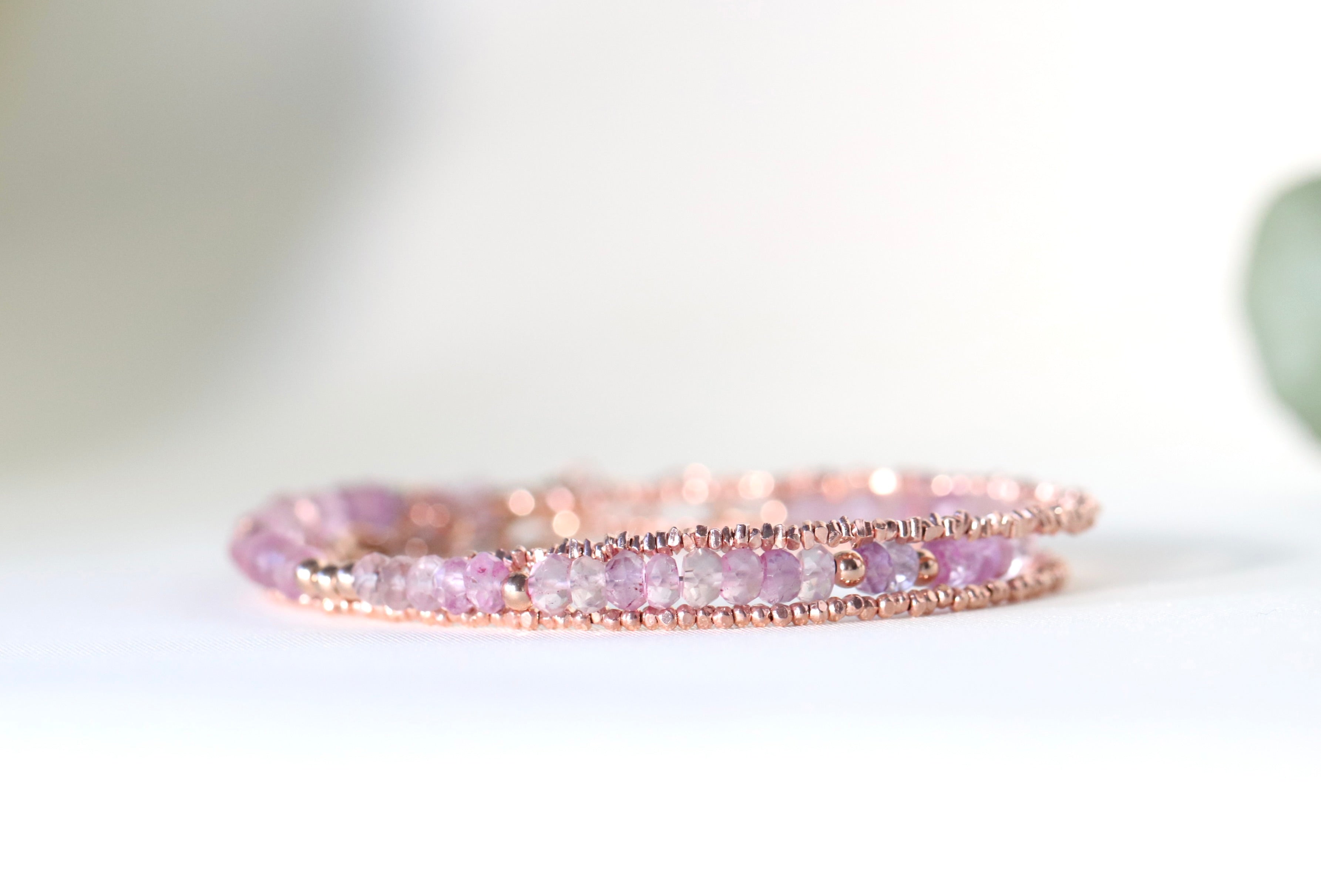 Handmade Pink Amethyst bracelet with 14k rose gold filled beads, elegant minimalist jewelry by Oberia