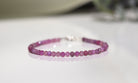 Handmade Pink Ruby bracelet with 3mm gemstones, elegant minimalist jewelry by Oberia