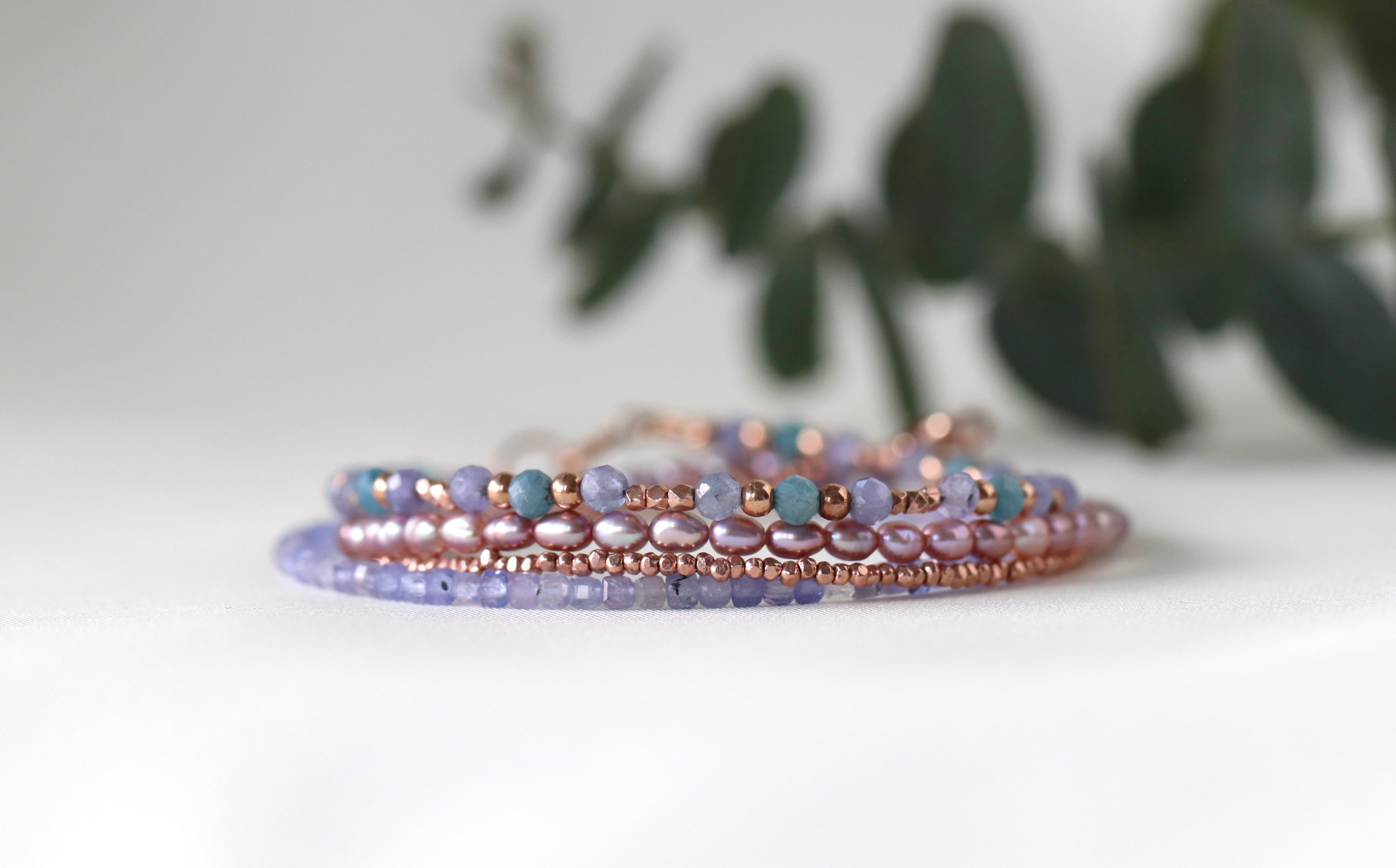 Handmade dainty Rose Freshwater Pearl bracelet 2-3mm with sterling silver, elegant jewelry by Oberia