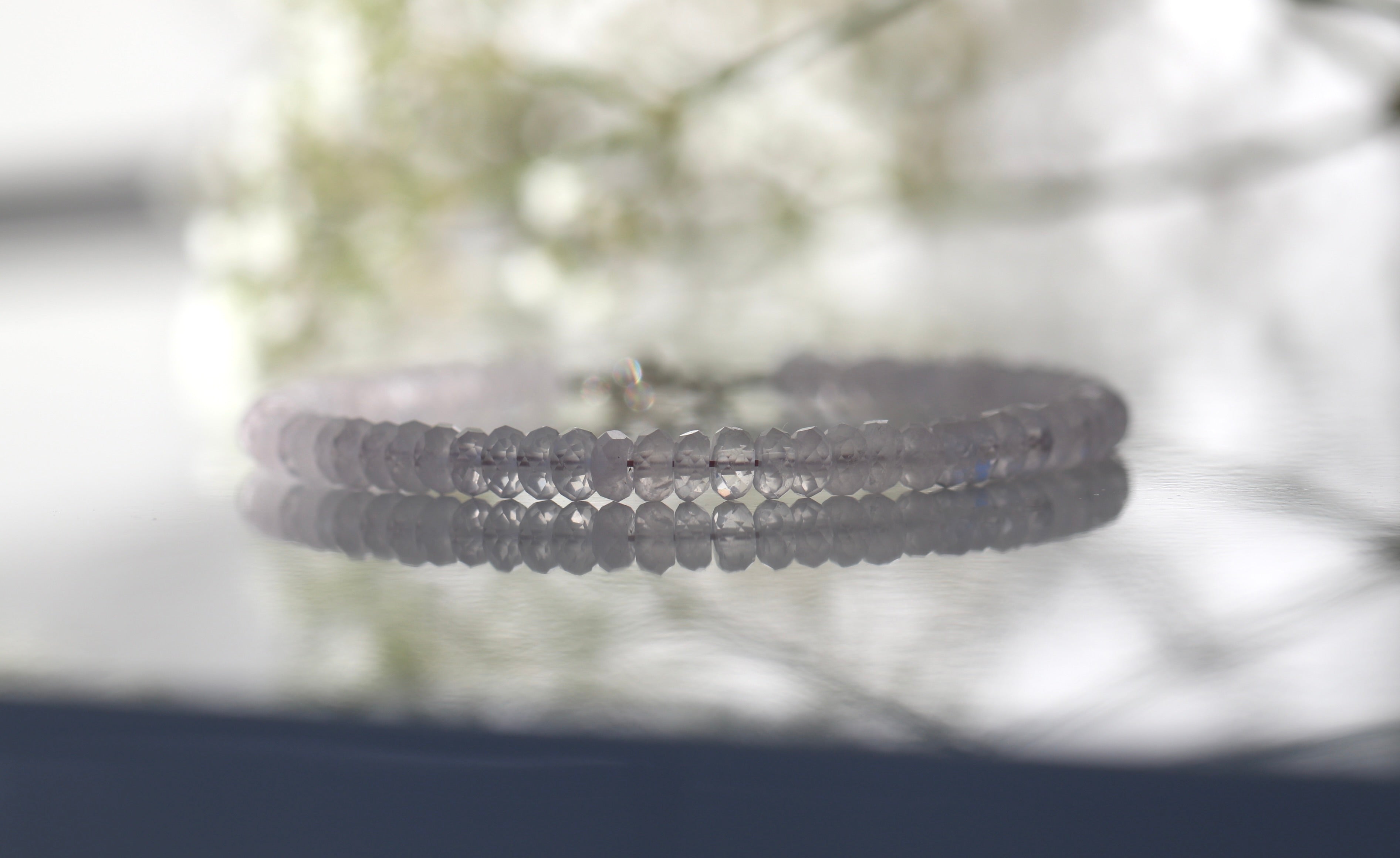 Handmade Rose Quartz 4mm bracelet with 925 sterling silver clasp, dainty minimalist jewelry by Oberia