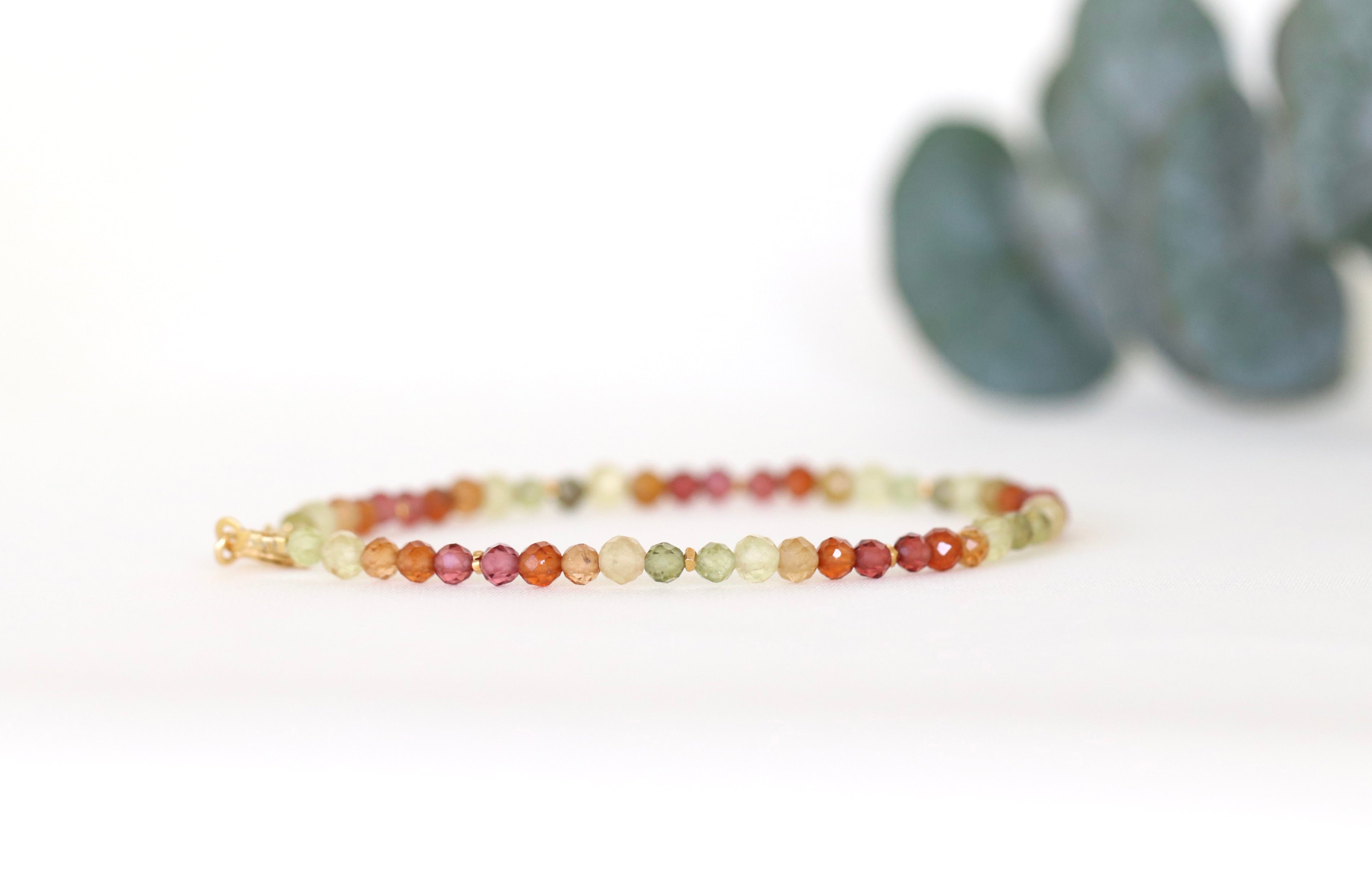Handmade Yellow Apatite bracelet with Andradite, Spessartine Garnet, Orange Tourmaline & Red Malaya Garnet by Oberia