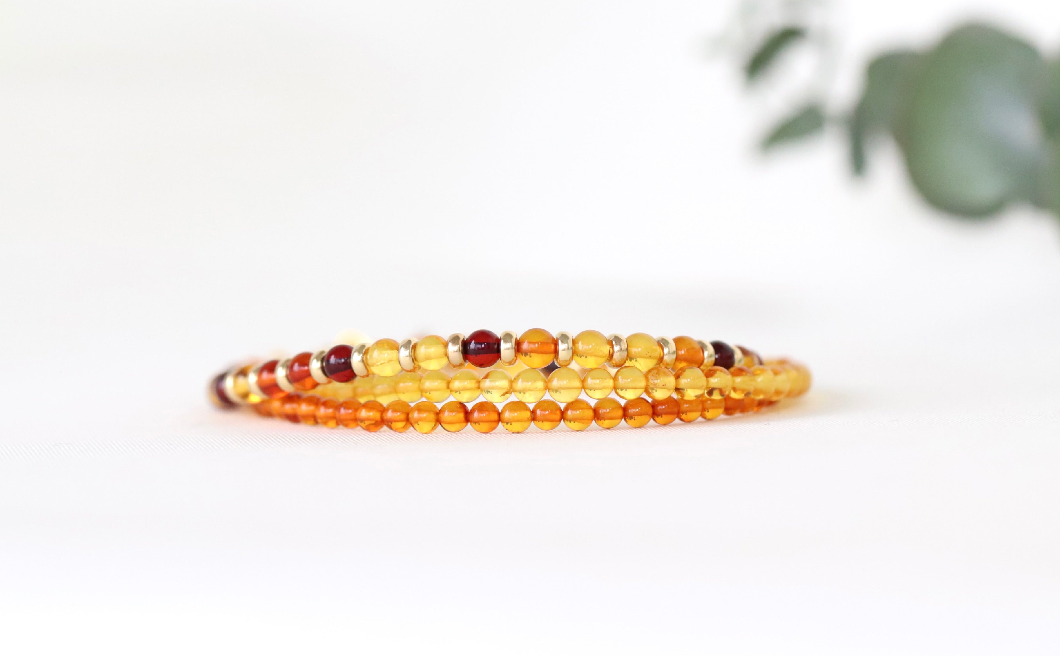 Handmade Yellow Baltic Amber bracelet, dainty minimalist jewelry by Oberia