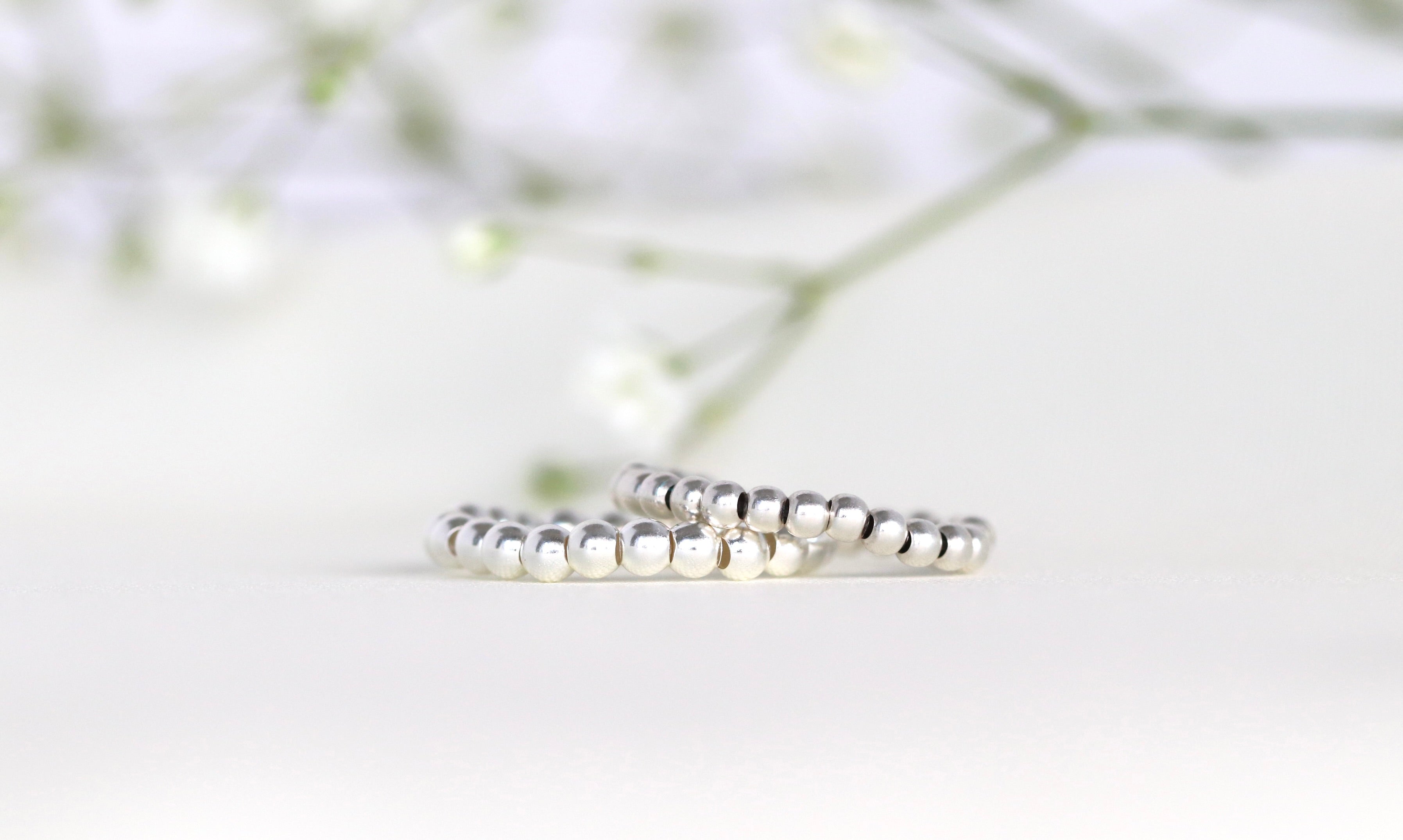 Minimalist 14k gold filled and silver beaded stretch ring, delicate handmade jewelry