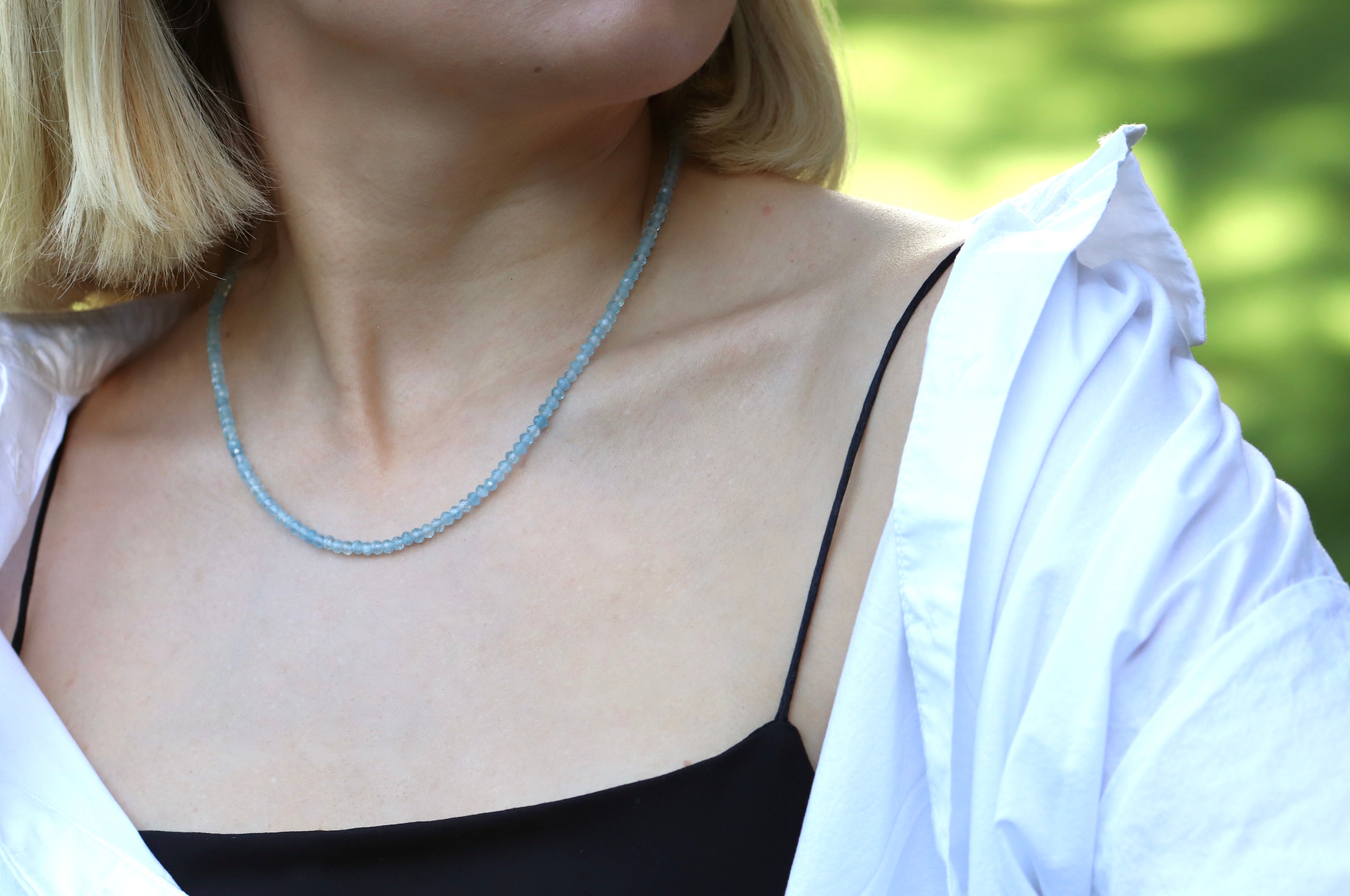 Minimalist 4mm Aquamarine necklace by Oberia Jewelry