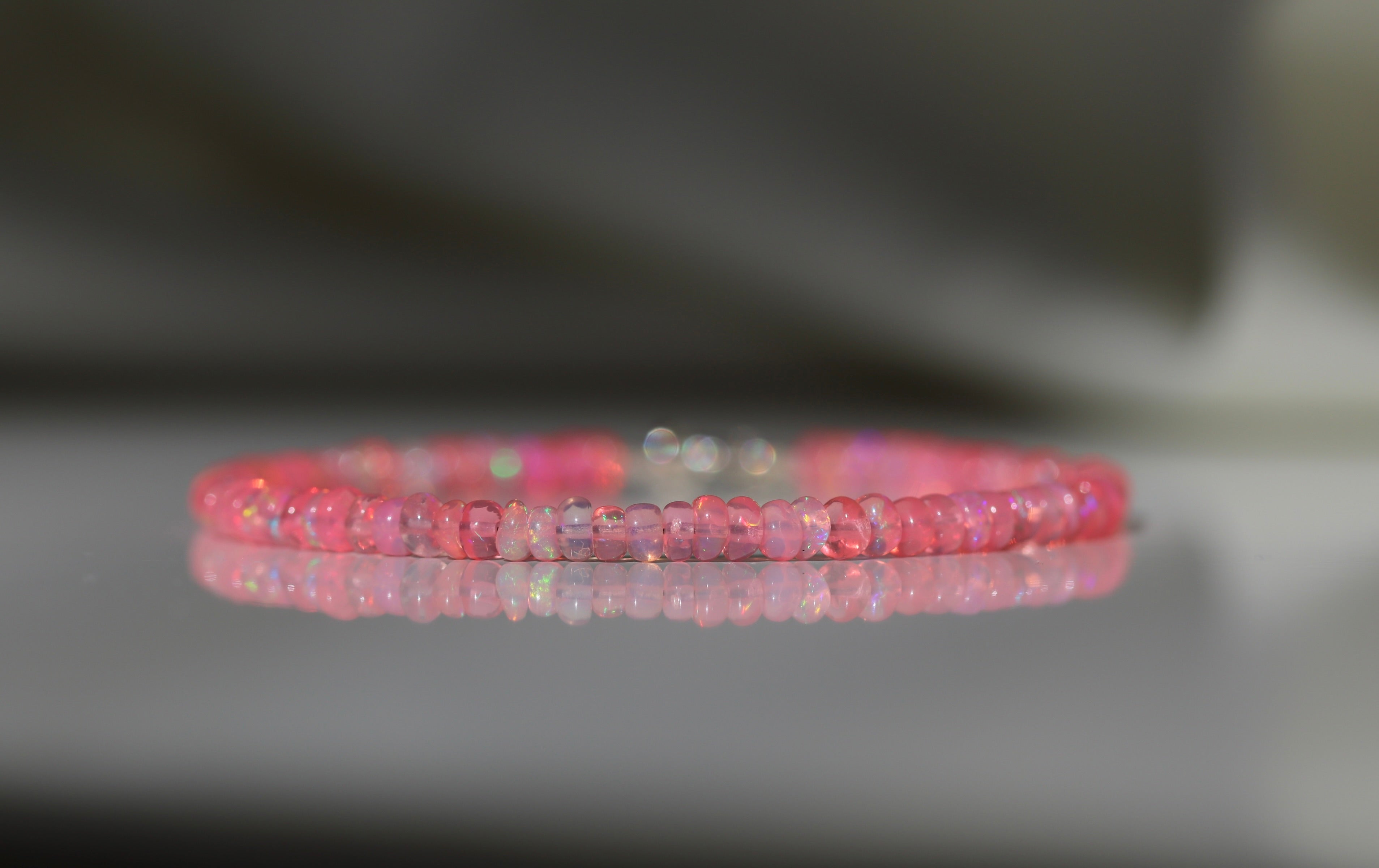 Minimalist Fire Pink Opal bracelet, timeless handmade design