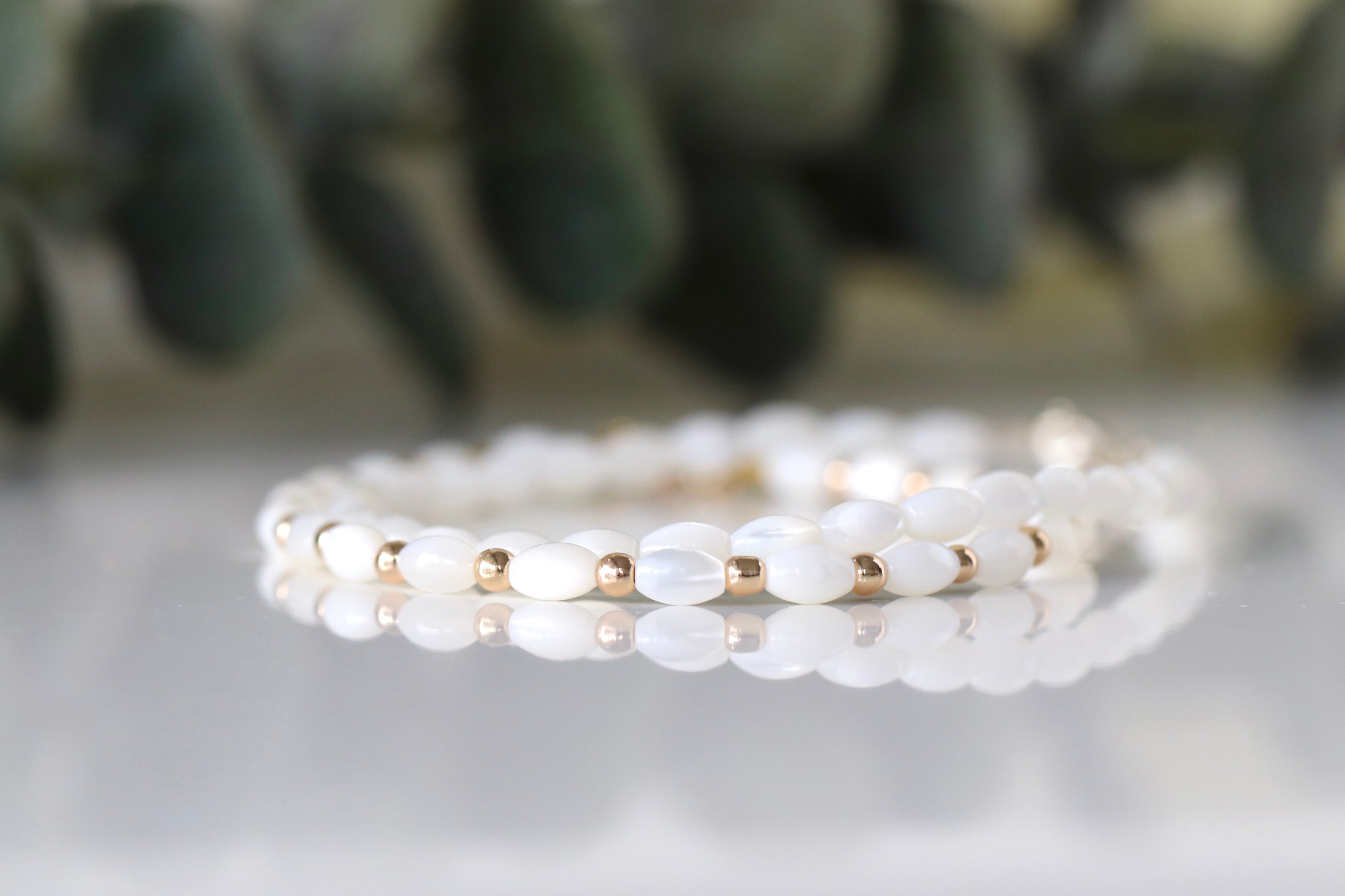 Minimalist Mother of Pearl bracelet with subtle gold detailing