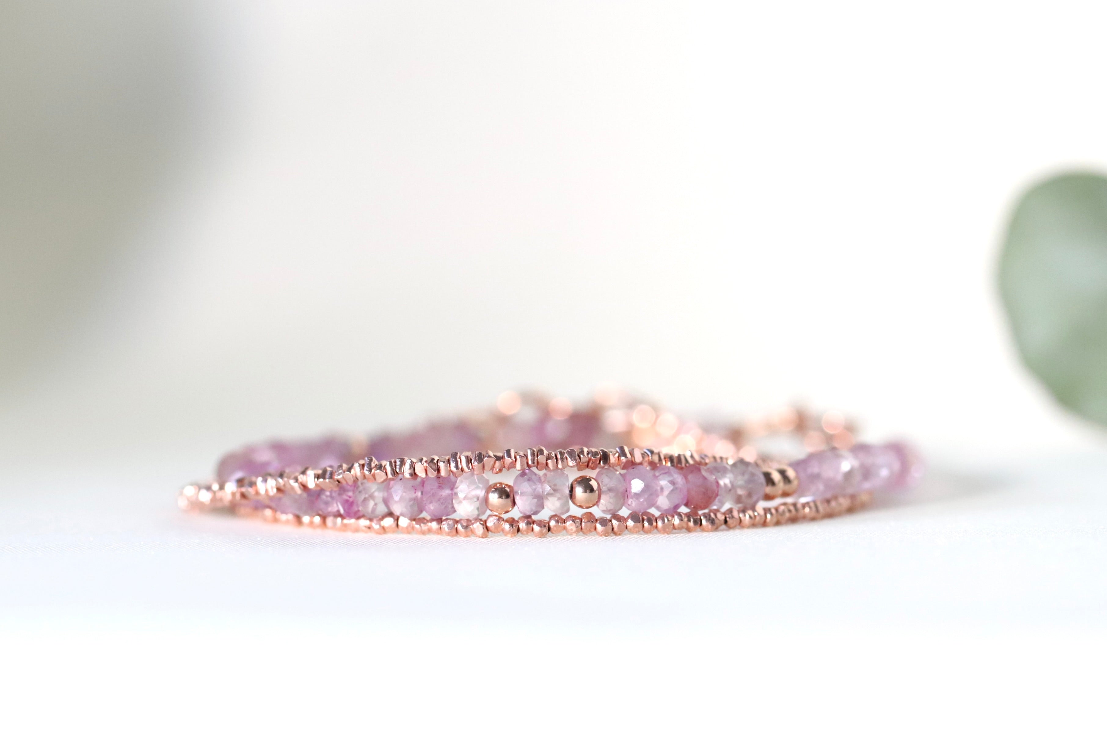 Minimalist Pink Amethyst bracelet, 14k rose gold filled details for a timeless look