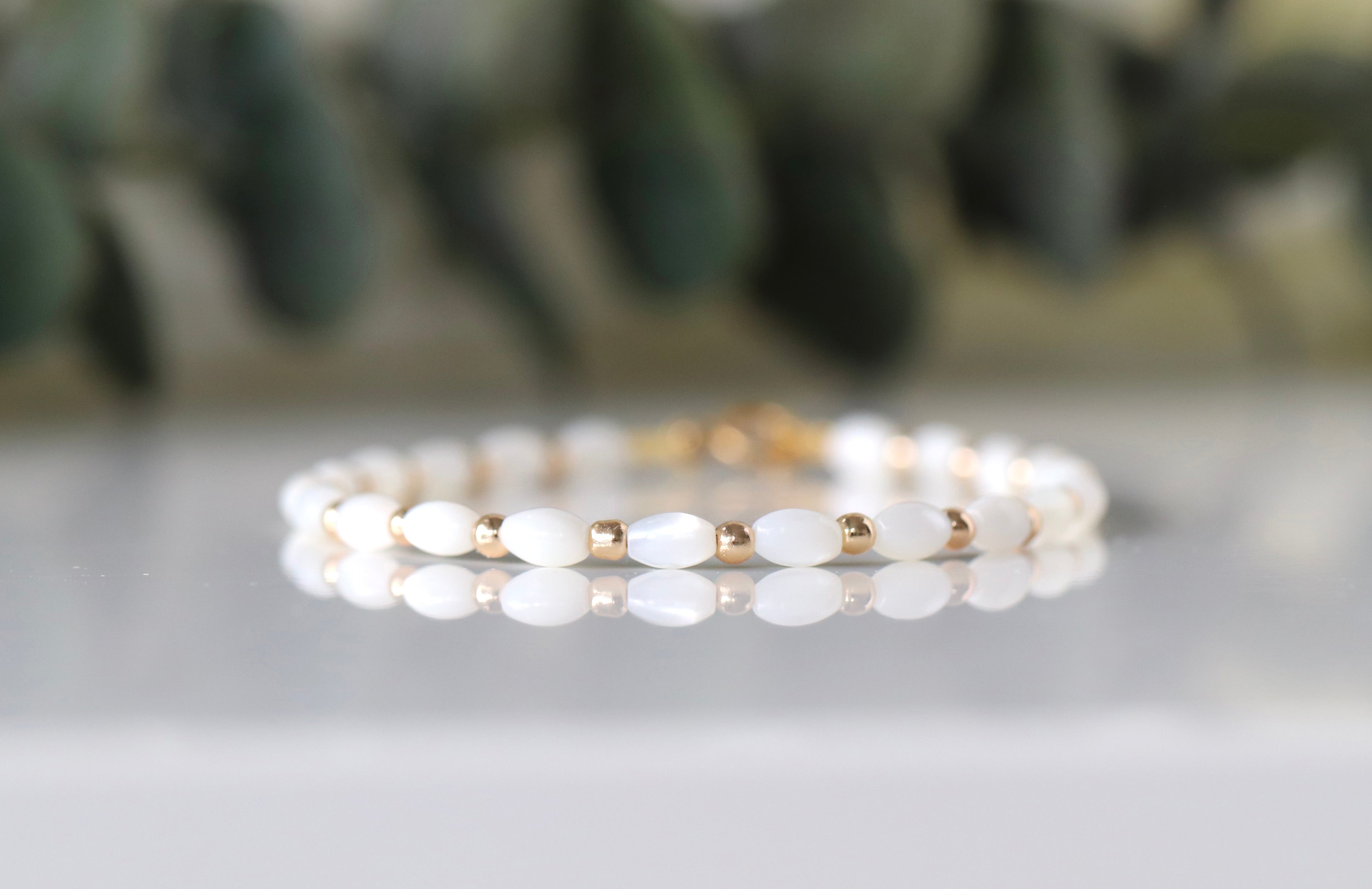 Mother of Pearl bracelet with 14k gold filled beads