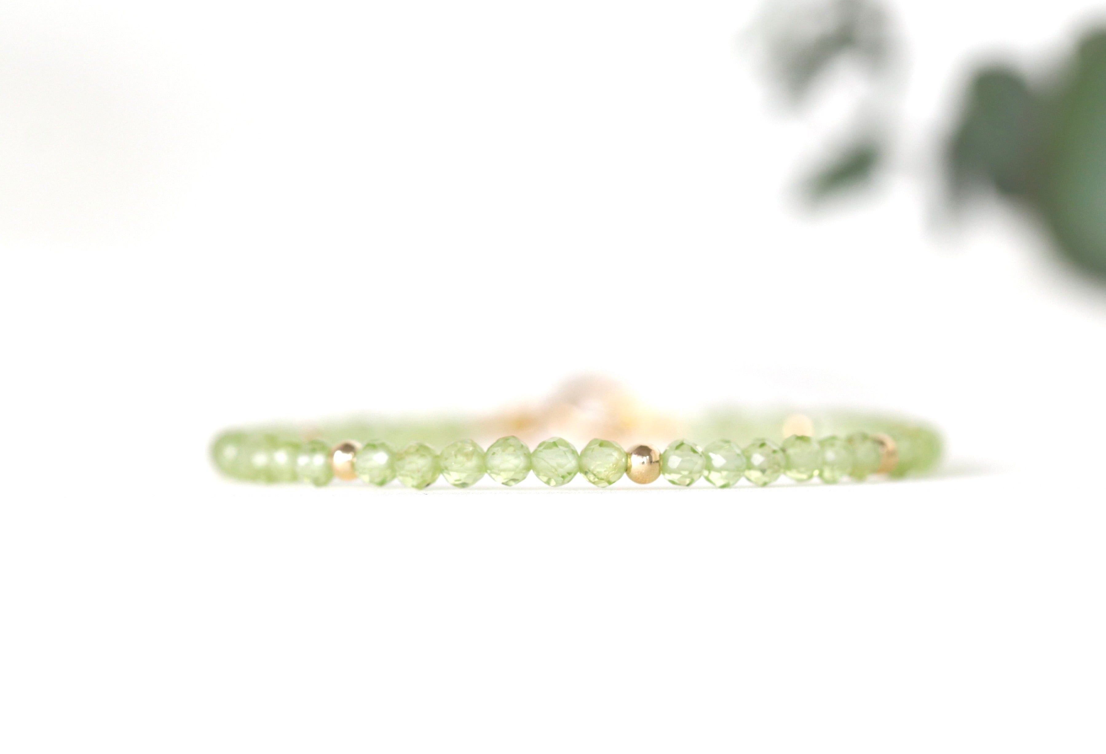 Peridot 3mm bracelet with 14k gold beads