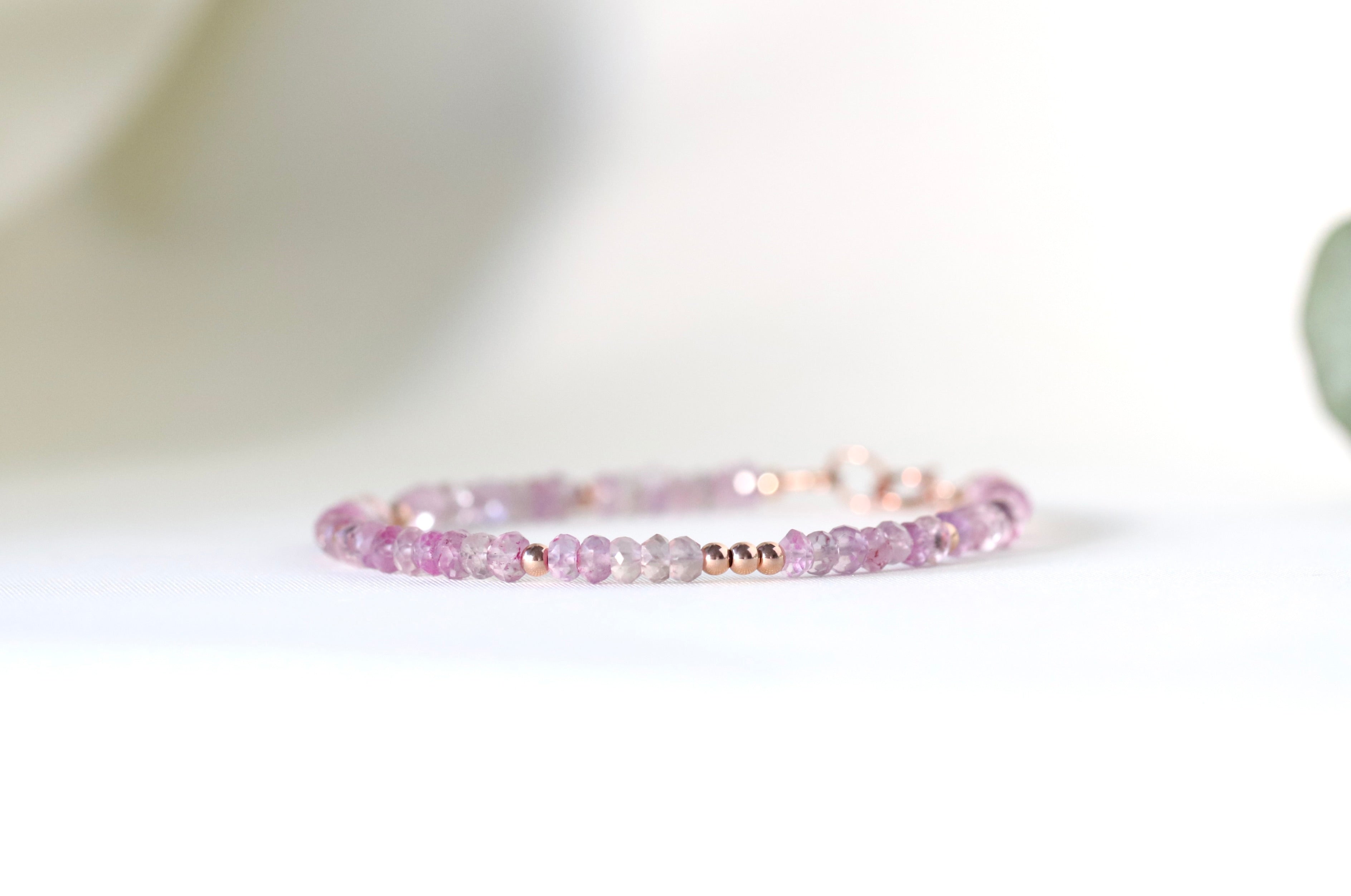 Pink Amethyst bracelet with 14k rose gold beads, dainty and elegant handmade jewelry