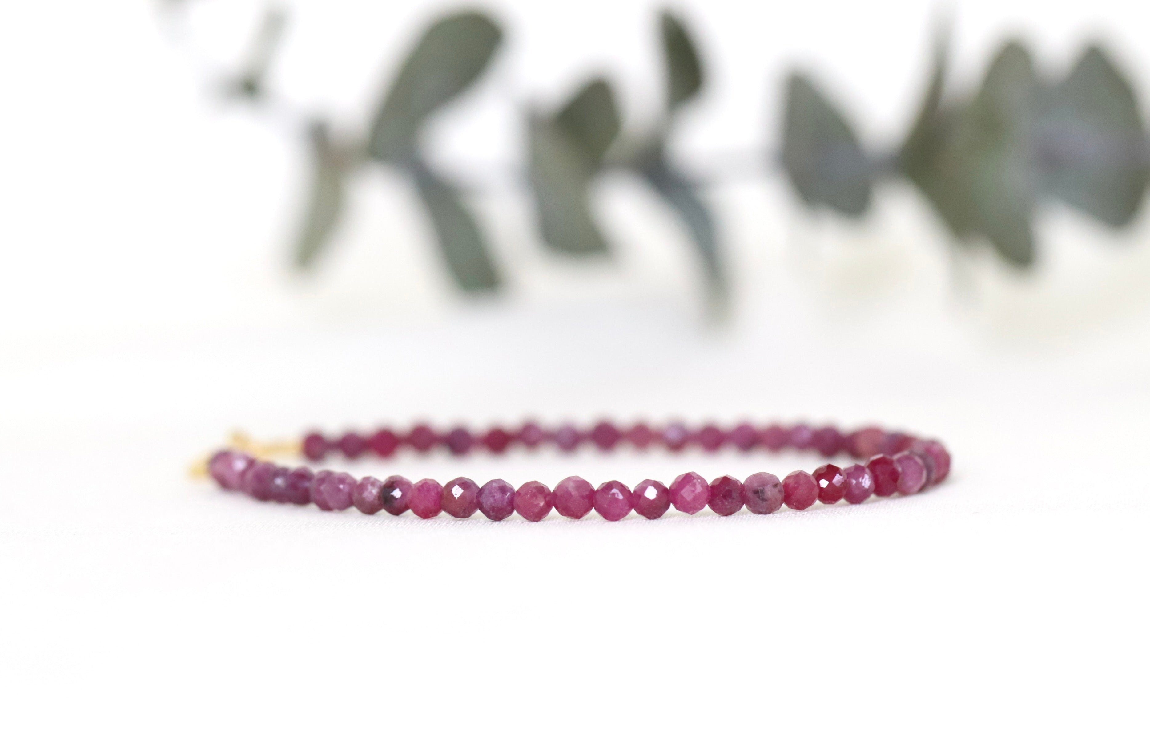 Dainty handmade Pink Red Ruby bracelet 3mm by Oberia Jewelry, elegant minimalist design