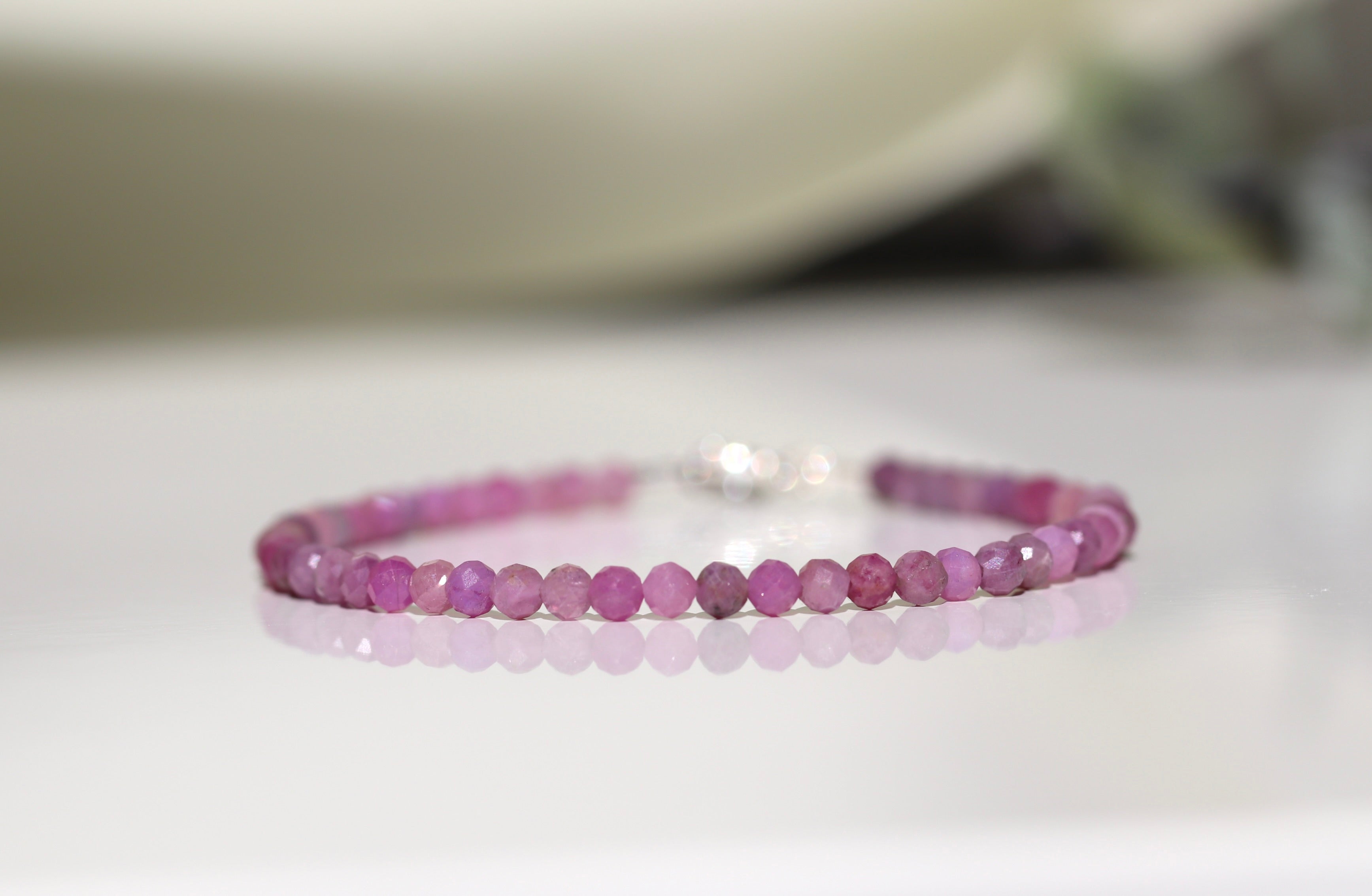 Pink Ruby bracelet 3mm by Oberia Jewelr