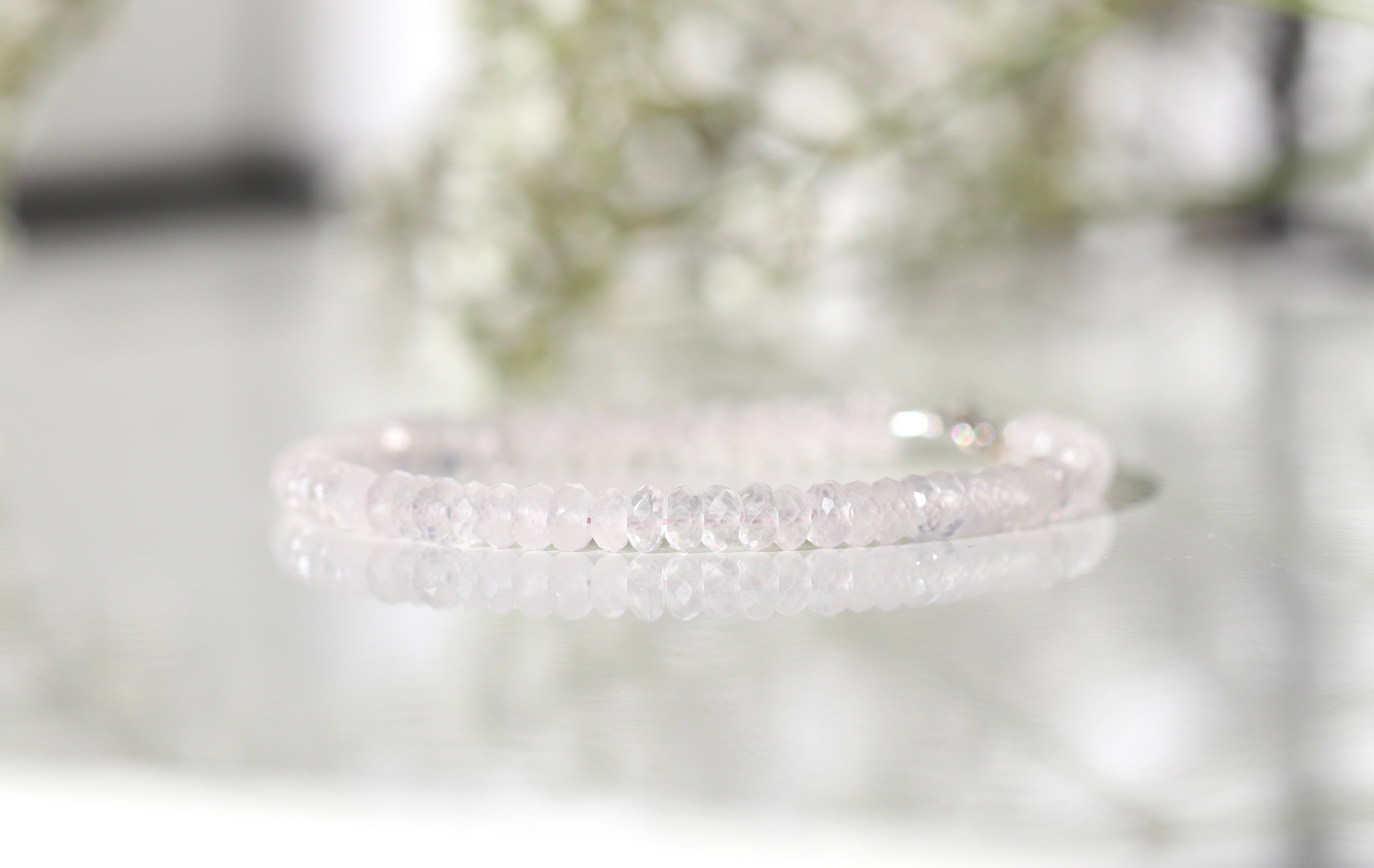 Rose Quartz 4mm bracelet with silver clasp