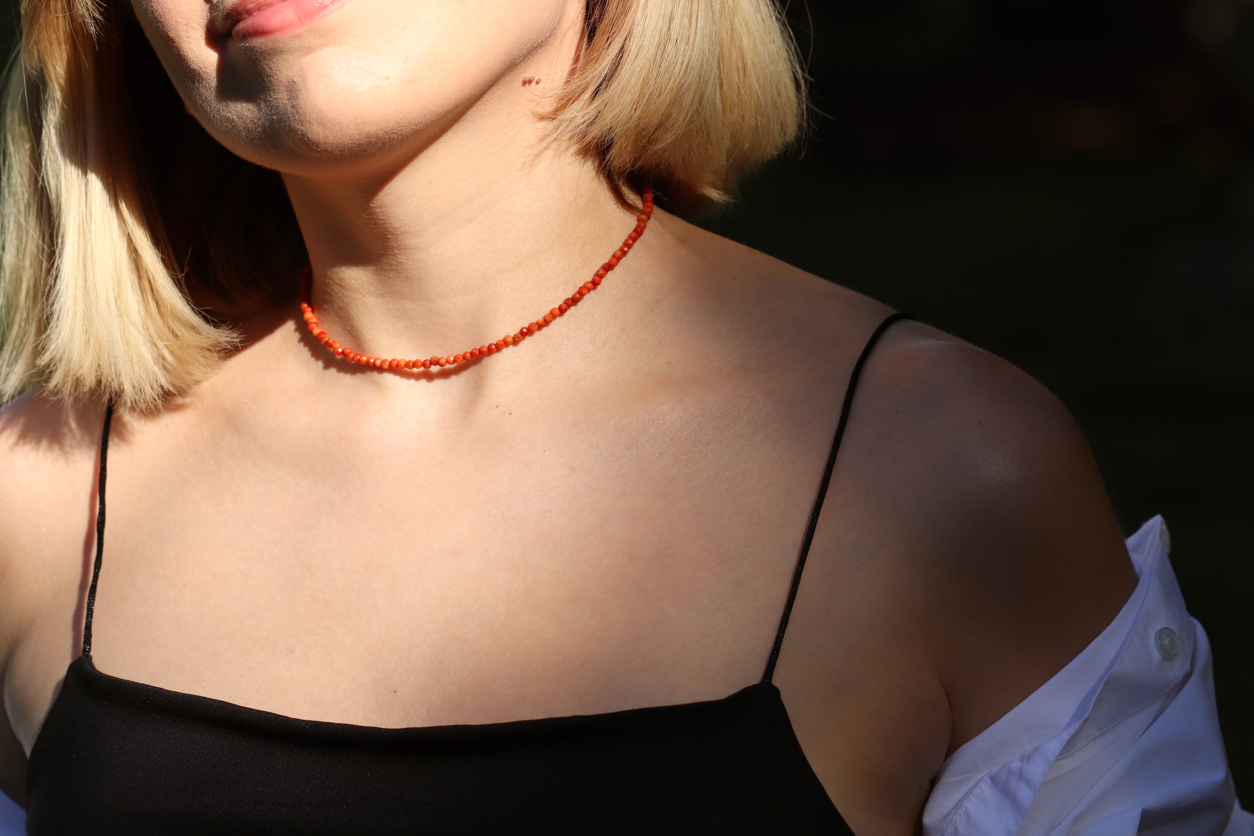 Sponge Red Coral 3mm beaded necklace